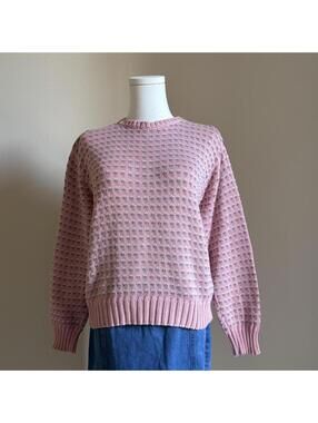 vintage st raphael pink cotton sweater with flowers all over, medium